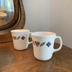 Corelle By Corning - Quilt Pattern - Pink Hearts And Blue Diamonds - 2 Mug Set